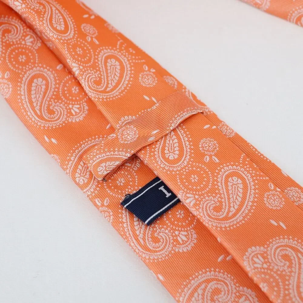 Izod Silk Neck Tie Men 58 in Silk Orange Peach Cream Paisley Floral Necktie Wide